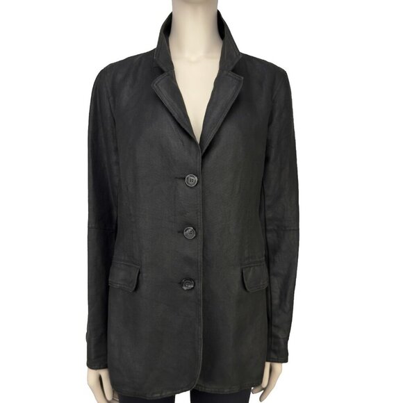 M0851 Cotton Coated Contemporary Désigner Black‎ Blazer Size M - Picture 3 of 9